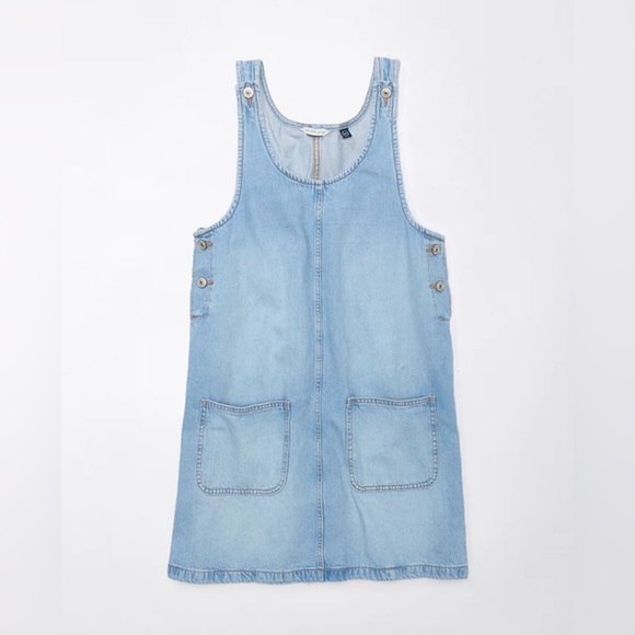 AE Denim Pinafore Mini Overall Dress Light Wash Vintage - Picture 1 of 7